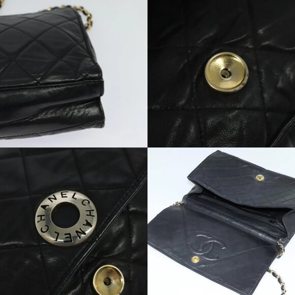 CHANEL Matelasse Chain Shoulder Bag Lamb Skin Black Gold CC Auth PP673 - Picture 14 of 14